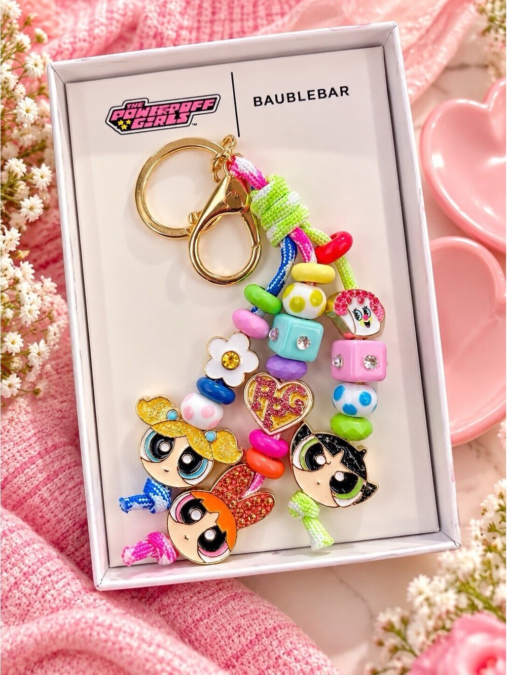 The Powerpuff Girls Baublebar Beaded Keychain NWT Purse Charm Keychain 5.75”